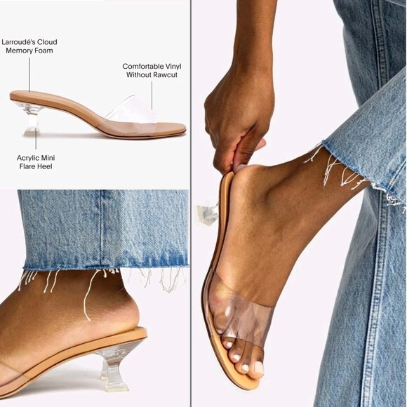 Larroude Vivi Clear Lucite Tan Leather Kitten Heel Mules Size 7.5 (Ret. $290) - Picture 2 of 9